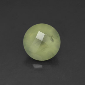 1.94 ct Green Prehnite Gemstone, Prehnite Gem in Round Checkerboard Shape for Sale.
