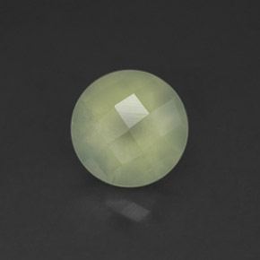 2.08 ct Green Prehnite Gemstone, Prehnite Gem in Round Checkerboard Shape for Sale.