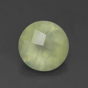 1.67 ct Green Prehnite Gemstone, Prehnite Gem in Round Checkerboard Shape for Sale.