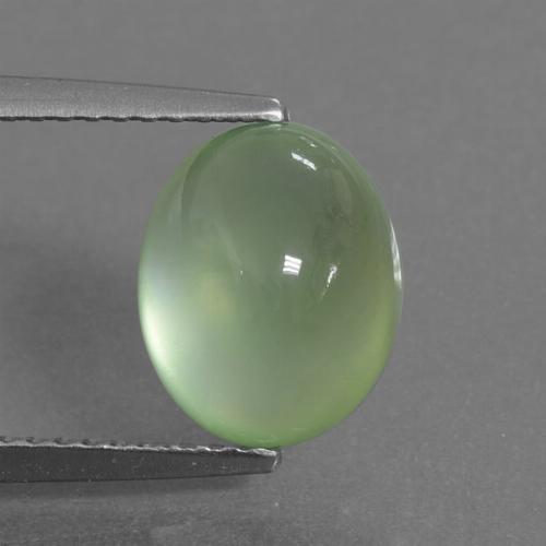 3.64ct Oval Medium Green Prehnite from South Africa, Dimension 9.9 x 8.1mm, Natural untreated Gemstone, Transparent Clarity, 1pc Oval Cabochon Prehnite, Mohs Hardness of 6 - 6.5, Photo A