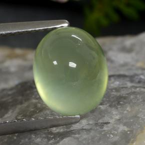 3.45 ct Green Prehnite Gemstone, Prehnite Gem in Oval Cabochon Shape for Sale.