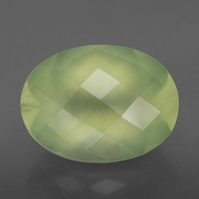 9.60 ct Green Prehnite Gemstone, Prehnite Gem in Oval Checkerboard Shape for Sale.