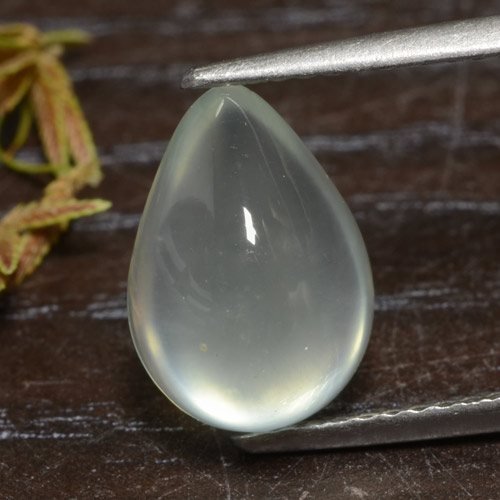 Light Greenish White Prehnite Gem - 3.5ct Pear Cabochon (ID: 312320)