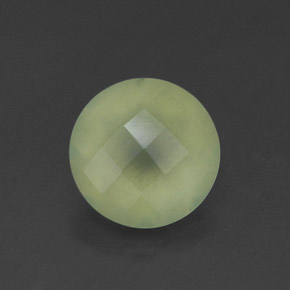 1.83 ct Green Prehnite Gemstone, Prehnite Gem in Round Checkerboard Shape for Sale.