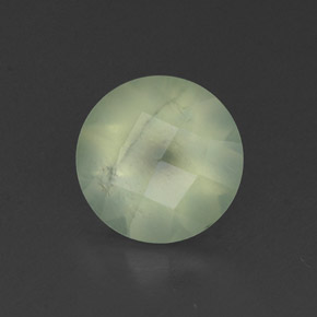 1.80 ct Green Prehnite Gemstone, Prehnite Gem in Round Checkerboard Shape for Sale.