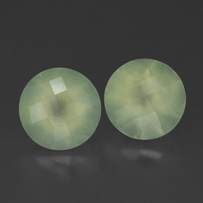 4.14 ct Green Prehnite Stone, Natural Prehnite in Round Checkerboard Shape for Sale