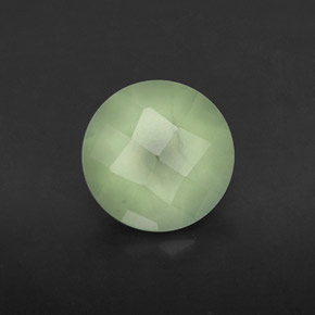 1.83 ct Green Prehnite Gemstone, Prehnite Gem in Round Checkerboard Shape for Sale.