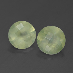 3.49 ct Green Prehnite Gemstone, Prehnite Gem in Round Checkerboard Shape for Sale.