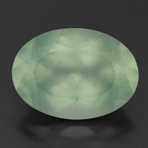 5.70 ct Green Prehnite Gemstone, Prehnite Gem in Oval Facet Shape for Sale.