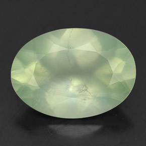 5.36 ct Green Prehnite Gemstone, Prehnite Gem in Oval Facet Shape for Sale.