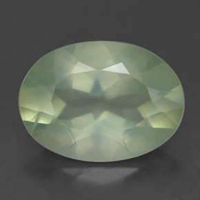 4.76 ct Green Prehnite Gemstone, Prehnite Gem in Oval Facet Shape for Sale.