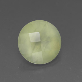1.68 ct Green Prehnite Gemstone, Prehnite Gem in Round Checkerboard Shape for Sale.