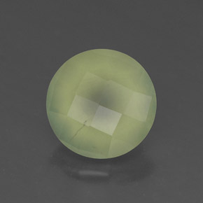 1.92 ct Green Prehnite Gemstone, Prehnite Gem in Round Checkerboard Shape for Sale.