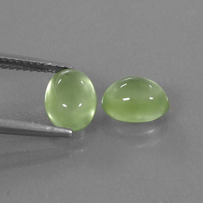 3.14 ct Green Prehnite Gemstone, Prehnite Gem in Oval Cabochon Shape for Sale.
