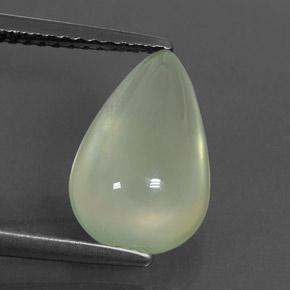 3.38 ct Green Prehnite Gemstone, Prehnite Gem in Pear Cabochon Shape for Sale.