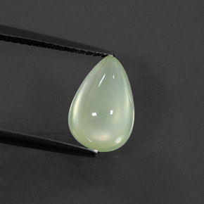 2.43 ct Green Prehnite Gemstone, Prehnite Gem in Pear Cabochon Shape for Sale.