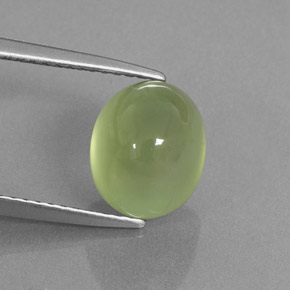 4.17 ct Green Prehnite Gemstone, Prehnite Gem in Oval Cabochon Shape for Sale.