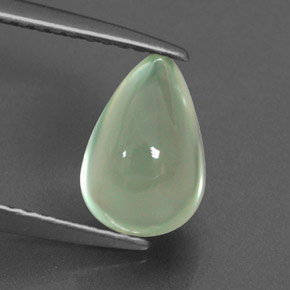 2.35 ct Green Prehnite Gemstone, Prehnite Gem in Pear Cabochon Shape for Sale.