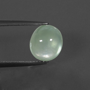 3.58 ct Green Prehnite Gemstone, Prehnite Gem in Oval Cabochon Shape for Sale.