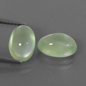 4.37 ct Green Prehnite Gemstone, Prehnite Gem in Oval Cabochon Shape for Sale.