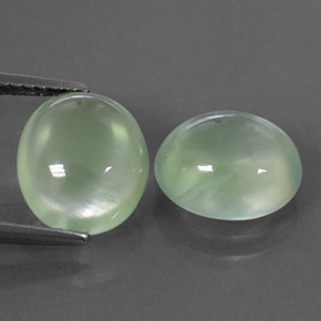 6.58 ct Green Prehnite Gemstone, Prehnite Gem in Oval Cabochon Shape for Sale.