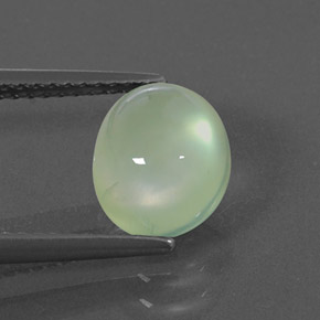 3.09 ct Green Prehnite Gemstone, Prehnite Gem in Oval Cabochon Shape for Sale.