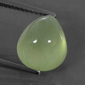 5.44 ct Green Prehnite Gemstone, Prehnite Gem in Pear Cabochon Shape for Sale.