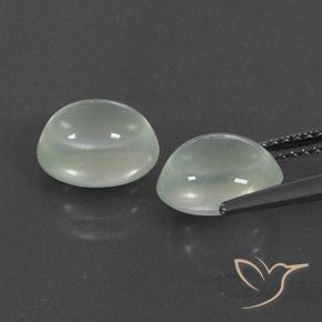 Prehnite Gemstones in 9 x 7.4 mm Size for Sale, Prehnite Stones in Light Greenish White Color