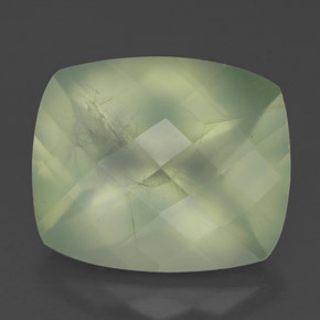 5.24 ct Green Prehnite Gemstone, Prehnite Gem in Cushion Checkerboard Shape for Sale.