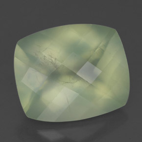 5.24 ct Green Prehnite Stone, Natural Prehnite in Cushion Checkerboard Shape for Sale