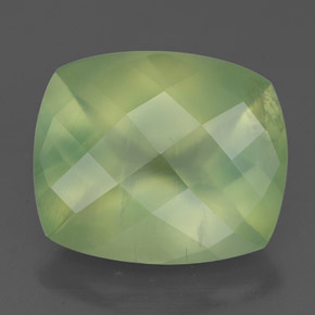 5.24 ct Green Prehnite Gemstone, Prehnite Gem in Cushion Checkerboard Shape for Sale.