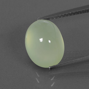 5.17 ct Green Prehnite Gemstone, Prehnite Gem in Oval Cabochon Shape for Sale.