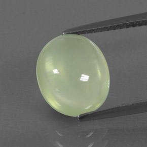 3.53 ct Green Prehnite Gemstone, Prehnite Gem in Oval Cabochon Shape for Sale.