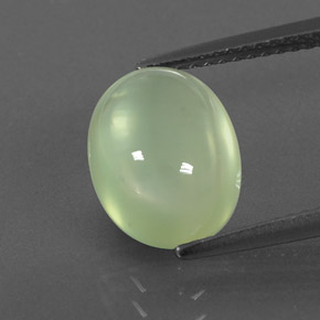 3.91 ct Green Prehnite Gemstone, Prehnite Gem in Oval Cabochon Shape for Sale.