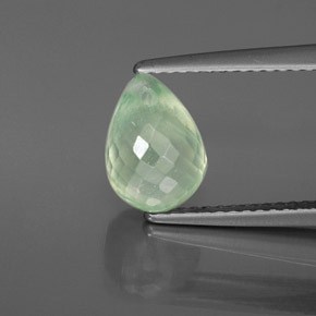 2.46 ct Green Prehnite Gemstone, Prehnite Gem in Briolette with Hole Shape for Sale.