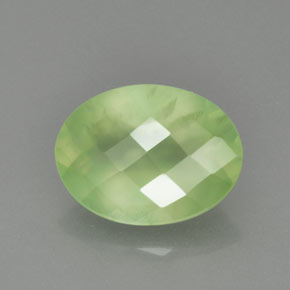 8.71 ct Green Prehnite Stone, Natural Prehnite in Oval Checkerboard Shape for Sale
