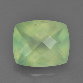 5.31 ct Green Prehnite Gemstone, Prehnite Gem in Cushion Checkerboard Shape for Sale.