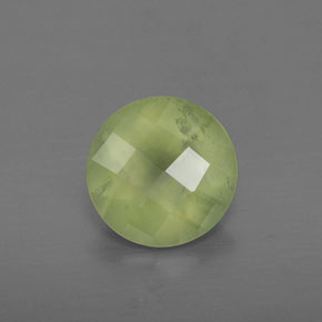 1.73 ct Green Prehnite Gemstone, Prehnite Gem in Round Checkerboard Shape for Sale.