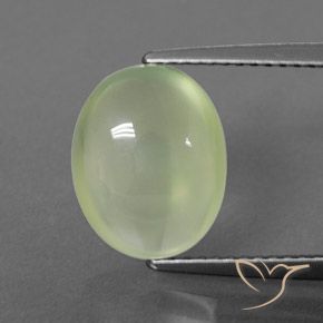 Prehnite Vert oval cabochon 11,5 x 9,1mm d'Afrique du Sud, poids de 4,57 ct, pierre gemme naturelle Non traité de pureté Transparent, 1 pièce Prehnite, couleur : Vert clair, dureté de Mohs de 6 à 6.5, Photo A