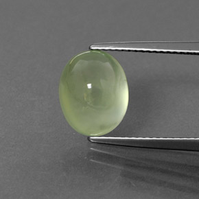 4.45 ct Green Prehnite Gemstone, Prehnite Gem in Oval Cabochon Shape for Sale.