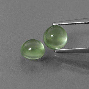2.35 ct Green Prehnite Gemstone, Prehnite Gem in Round Cabochon Shape for Sale.