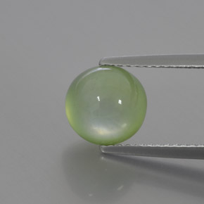 3.17 ct Green Prehnite Gemstone, Prehnite Gem in Round Cabochon Shape for Sale.