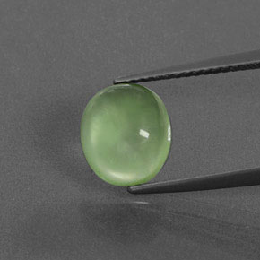 3.00 ct Green Prehnite Gemstone, Prehnite Gem in Oval Cabochon Shape for Sale.