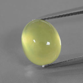Light Greenish Yellow Prehnite Gem - 5.1ct Oval Cabochon (ID: 376624)