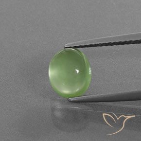 2.05 ct Green Prehnite Gemstone, Prehnite Gem in Oval Cabochon Shape for Sale.