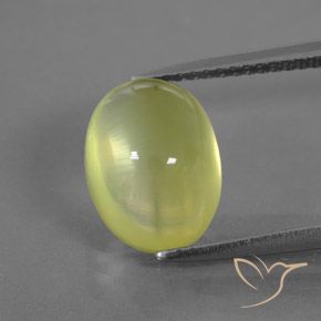 5.05 ct Yellow Prehnite Gemstone, Prehnite Gem in Oval Cabochon Shape for Sale.