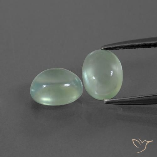 2 шт. пара Овал Пренит размером 7,8 x 6,1 mm, общий вес 2,74 ct / ср. 1,37 ct каждый, Светло-грушевый зеленый Transparent, натуральный без дополнительной обработки драгоценный камень, твердость по Моосу 6 - 6,5, Photo A