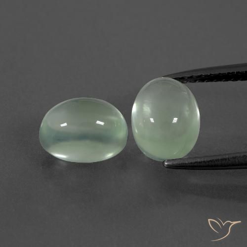 4.28 ctw Green Prehnite Gemstones, Prehnite Gems in Oval Cabochon Shape for Sale.
