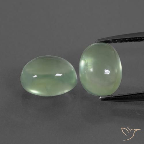4.86 ctw Green Prehnite Gemstones, Prehnite Gems in Oval Cabochon Shape for Sale.
