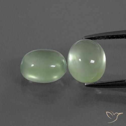 4.66 ctw Green Prehnite Gemstones, Prehnite Gems in Oval Cabochon Shape for Sale.